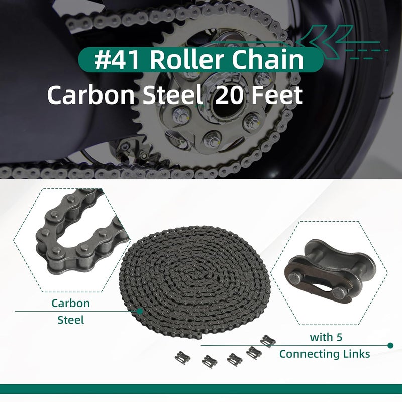 Riyhch #41 Roller Chain 20 Feet Carbon Steel Chains with 5 Connecting Links Pitch for Chain Driven Sliding Gate Opener, Mini Bikes, Scooters, Garage Hanger Door Karts Bike - Image 4